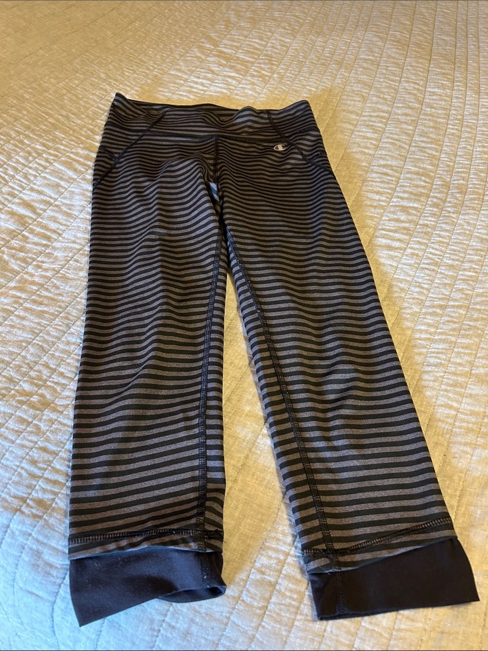 Champion Black & Gray Striped Capri Leggings